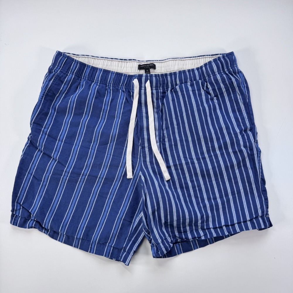 BANANA REPUBLIC 8" Linen/Cotton Pull On Drawstring Short Mens XLarge Blue Stripe